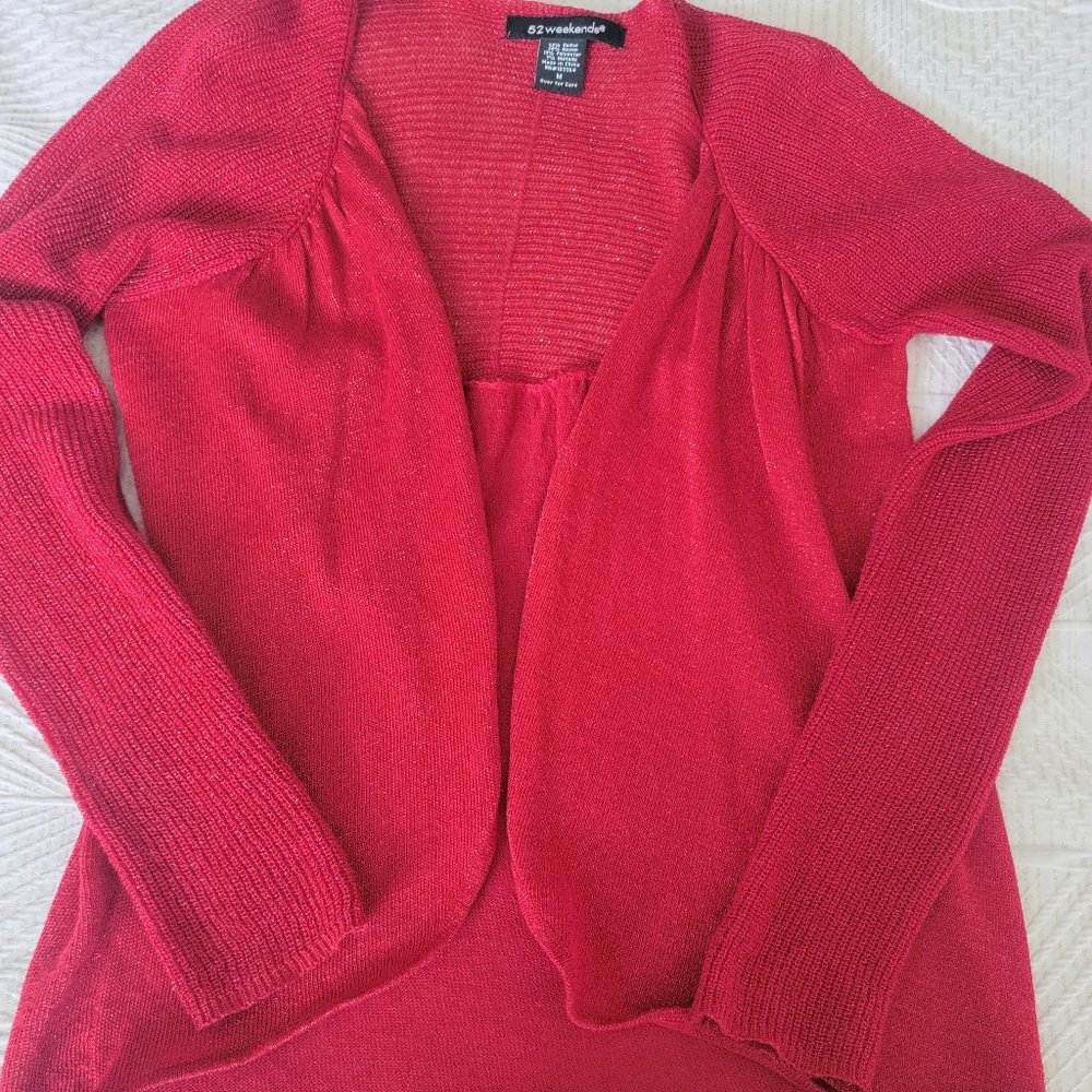 52 Weekends Cardigan Red Metallic Sweater